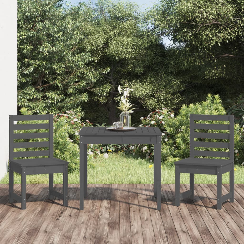 Berkfield 3 Piece Garden Bistro Set Grey Solid Wood Pine