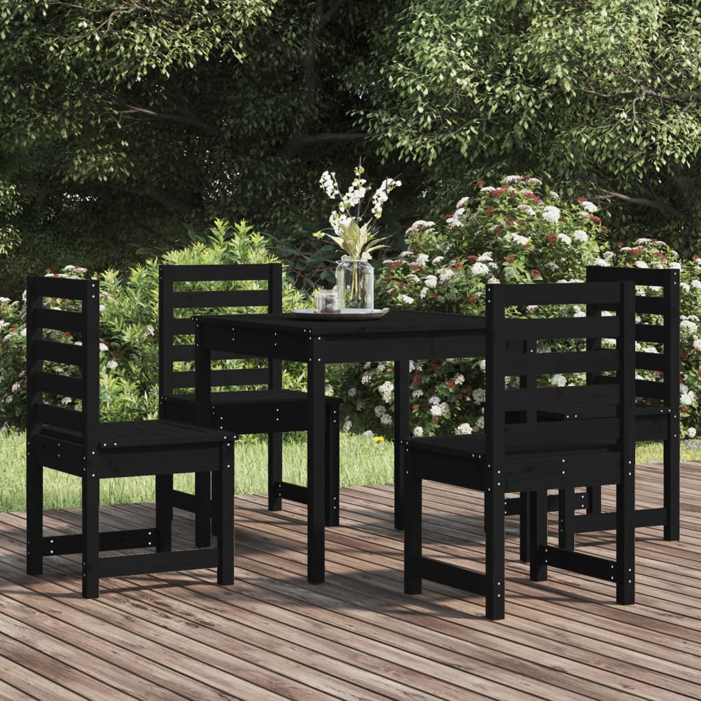 Berkfield 5 Piece Garden Dining Set Black Solid Wood Pine