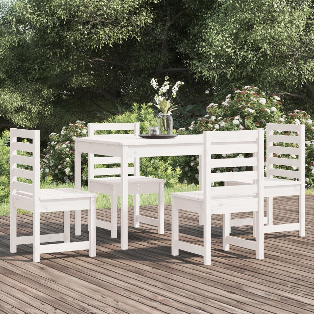 Berkfield 5 Piece Garden Dining Set White Solid Wood Pine