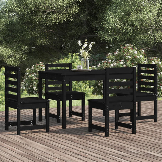 Berkfield 5 Piece Garden Dining Set Black Solid Wood Pine