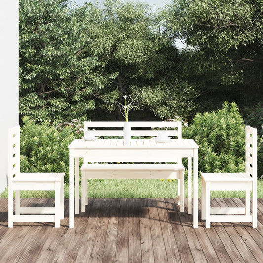 Berkfield 4 Piece Garden Dining Set White Solid Wood Pine