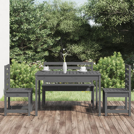 Berkfield 4 Piece Garden Dining Set Grey Solid Wood Pine