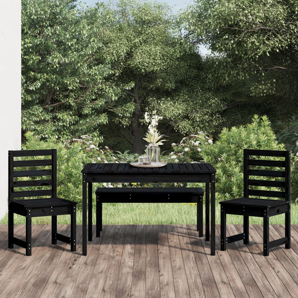 Berkfield 4 Piece Garden Dining Set Black Solid Wood Pine