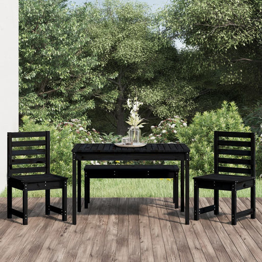 Berkfield 4 Piece Garden Dining Set Black Solid Wood Pine