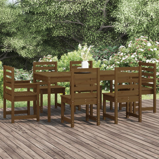 Berkfield 7 Piece Garden Dining Set Honey Brown Solid Wood Pine