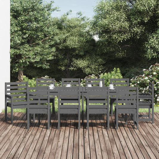 Berkfield 11 Piece Garden Dining Set Grey Solid Wood Pine