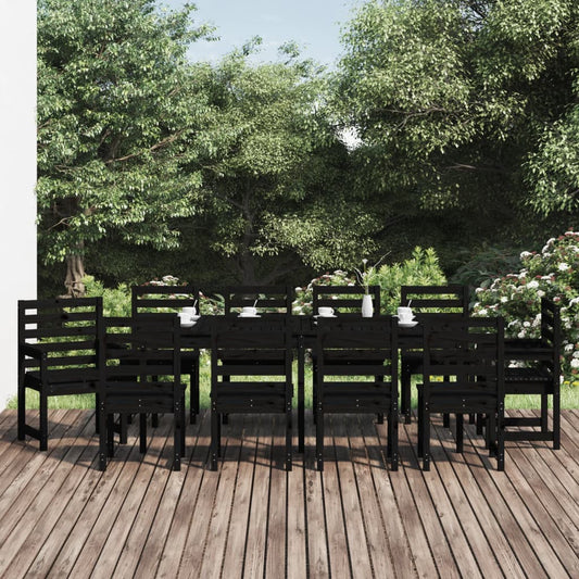 Berkfield 11 Piece Garden Dining Set Black Solid Wood Pine