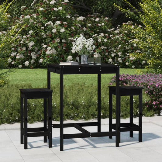 Berkfield 3 Piece Garden Bar Set Black Solid Wood Pine