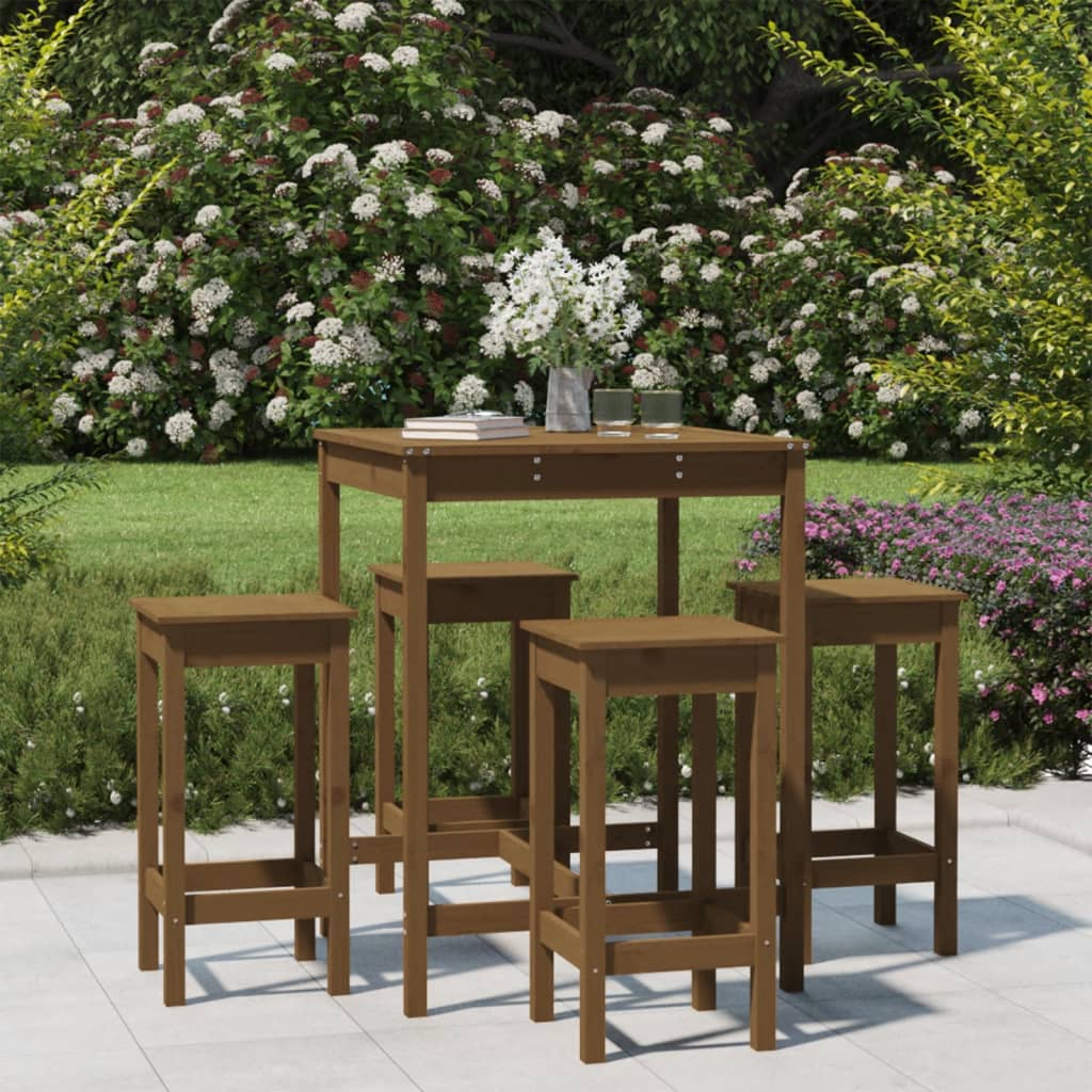 Berkfield 5 Piece Garden Bar Set Honey Brown Solid Wood Pine