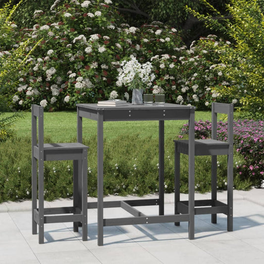 Berkfield 3 Piece Garden Bar Set Grey Solid Wood Pine