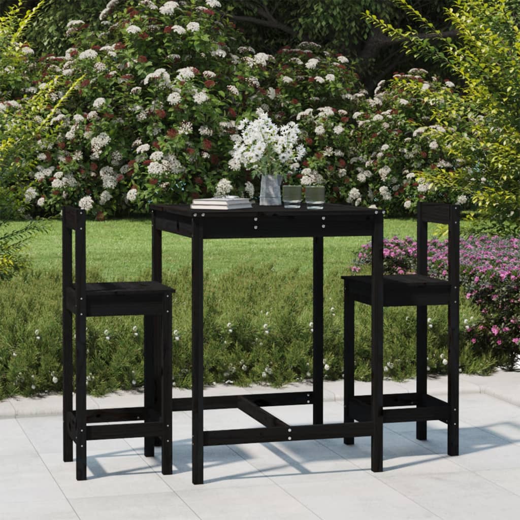 Berkfield 3 Piece Garden Bar Set Black Solid Wood Pine