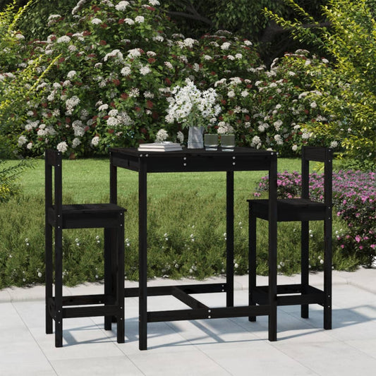 Berkfield 3 Piece Garden Bar Set Black Solid Wood Pine