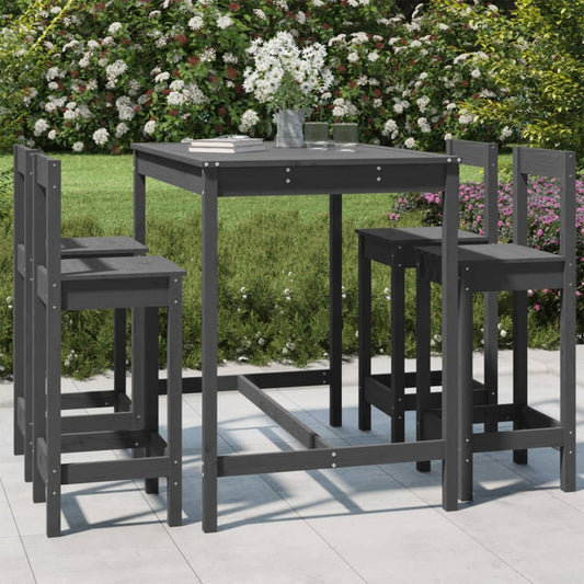 Berkfield 5 Piece Garden Bar Set Grey Solid Wood Pine
