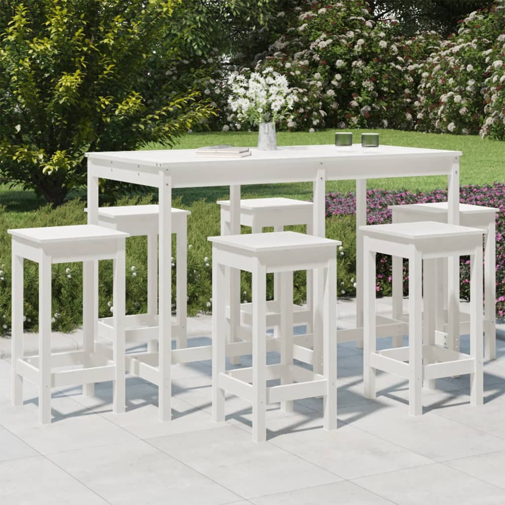 Berkfield 7 Piece Garden Bar Set White Solid Wood Pine