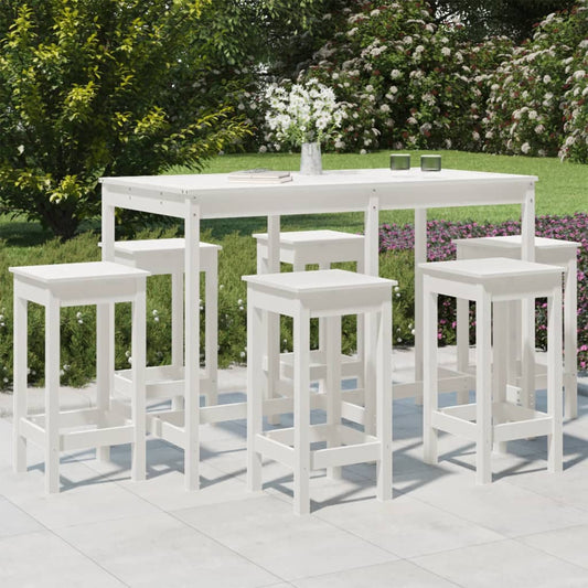Berkfield 7 Piece Garden Bar Set White Solid Wood Pine