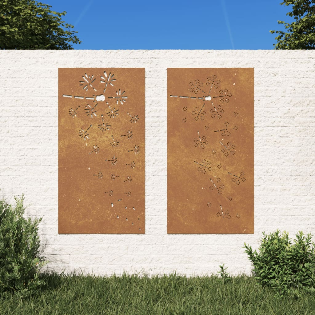 Berkfield Garden Wall Decorations 2pcs 105x55cm Corten Steel Flower Design
