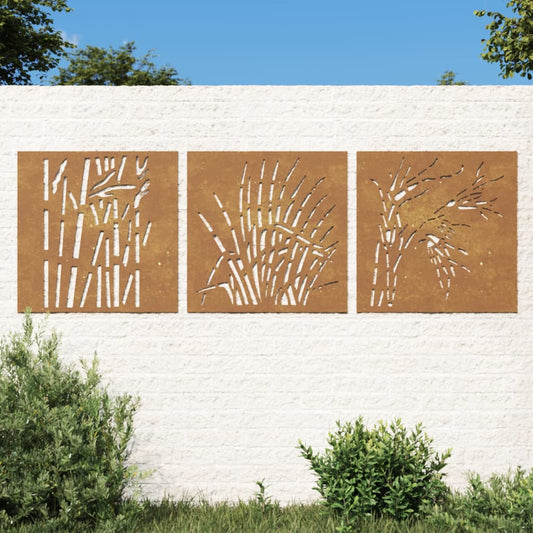 Berkfield Garden Wall Decorations 3 pcs 55x55 cm Corten Steel Grass Design