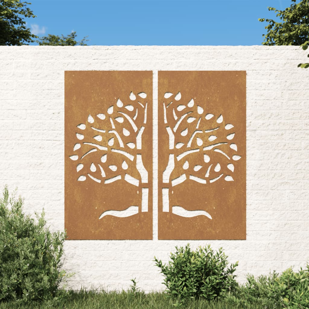 Berkfield Garden Wall Decorations 2 pcs 105x55 cm Corten Steel Tree Design
