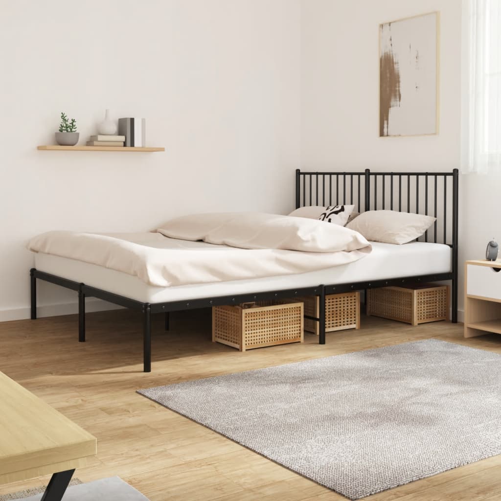 Berkfield Metal Bed Frame with Headboard Black 160x200 cm