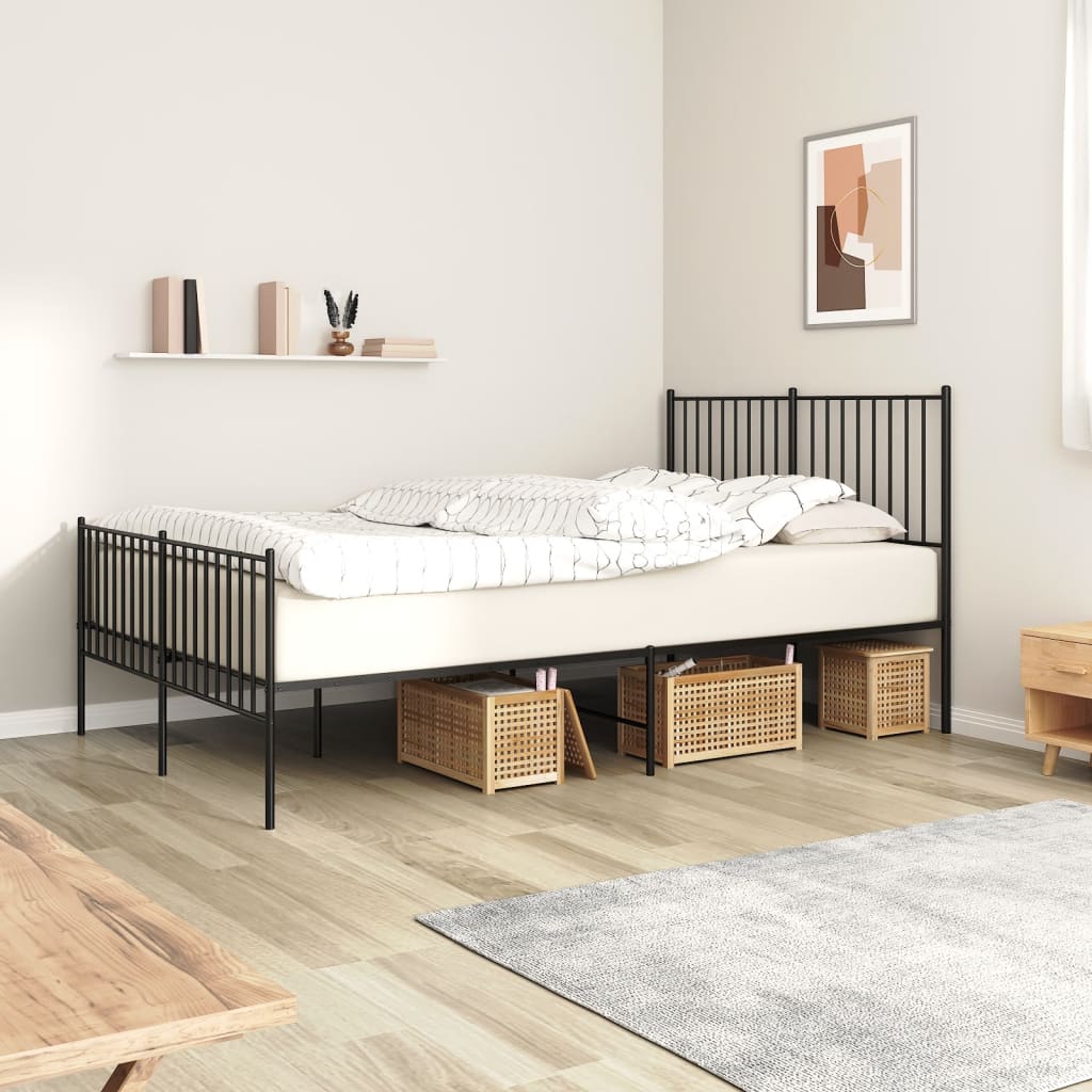Berkfield Metal Bed Frame with Headboard and Footboard Black 140x200 cm