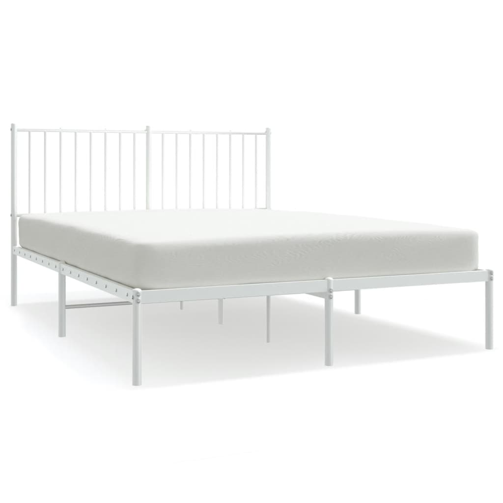 Berkfield Metal Bed Frame with Headboard White 135x190 cm 4FT6 Double