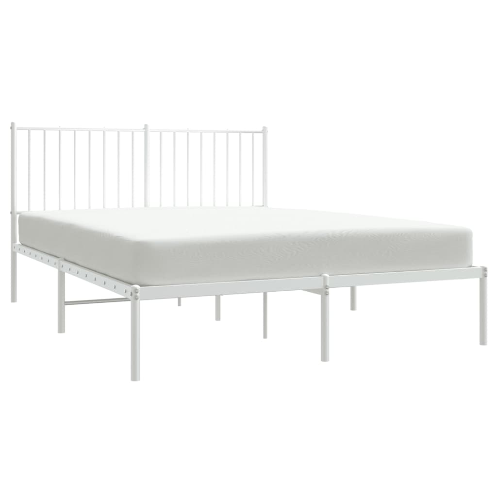 Berkfield Metal Bed Frame with Headboard White 135x190 cm 4FT6 Double