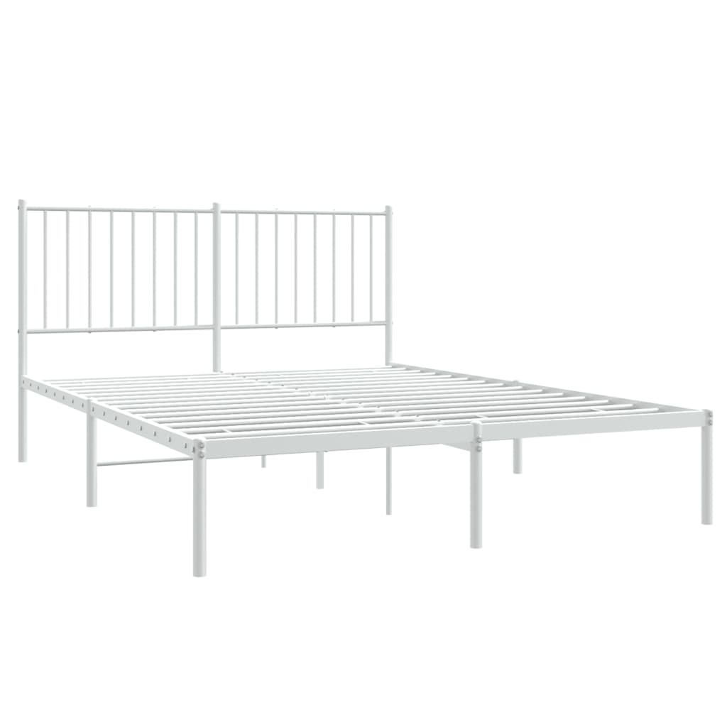 Berkfield Metal Bed Frame with Headboard White 135x190 cm 4FT6 Double