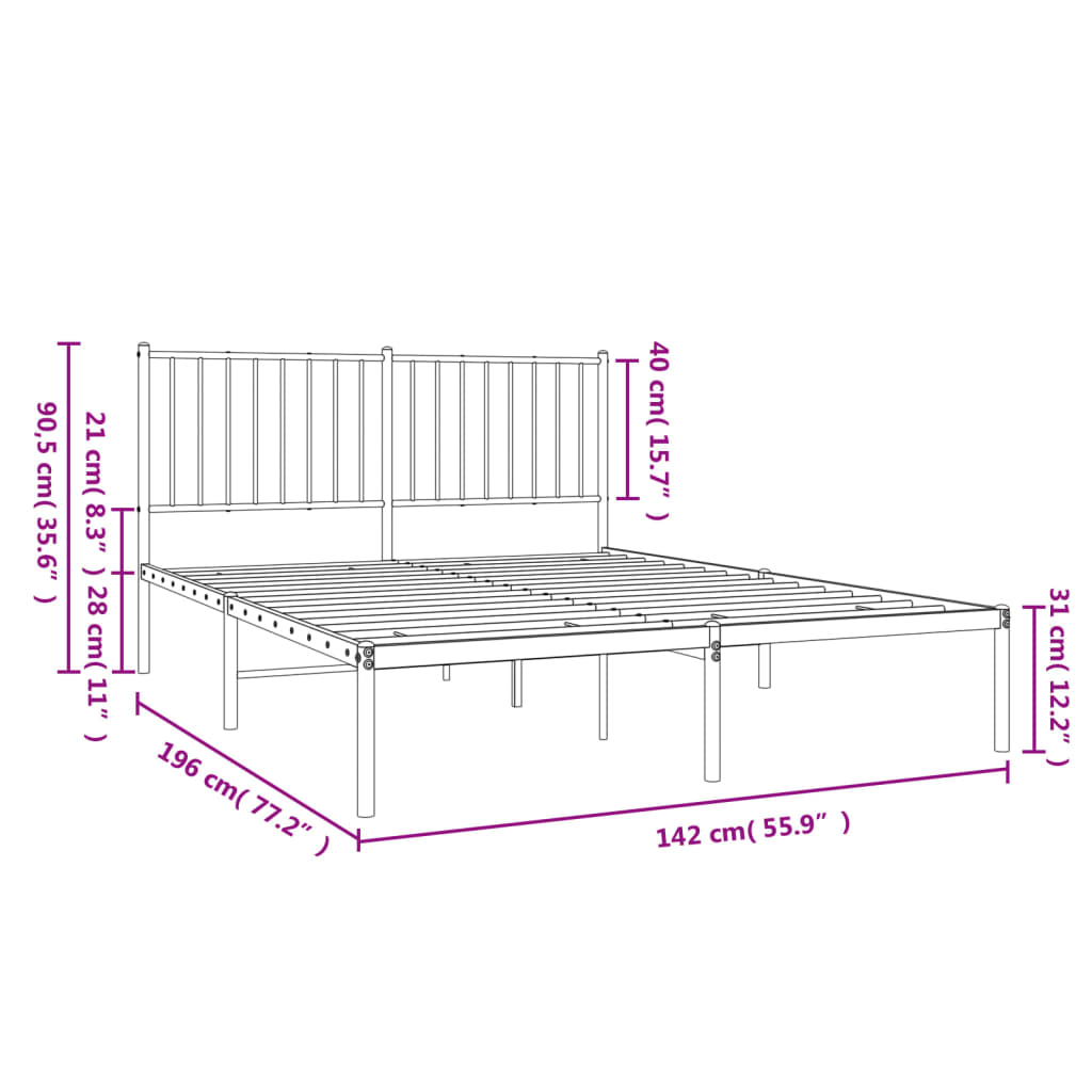 Berkfield Metal Bed Frame with Headboard White 135x190 cm 4FT6 Double