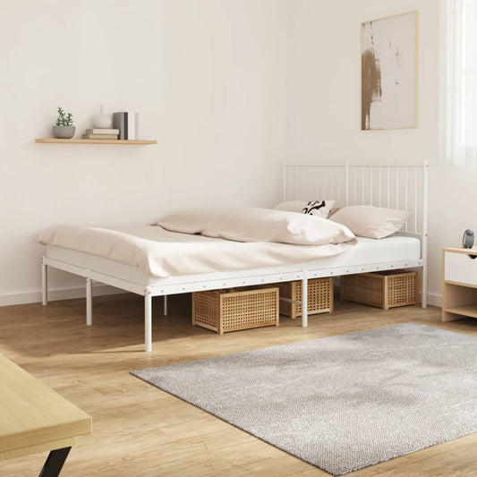 Berkfield Metal Bed Frame with Headboard White 140x190 cm