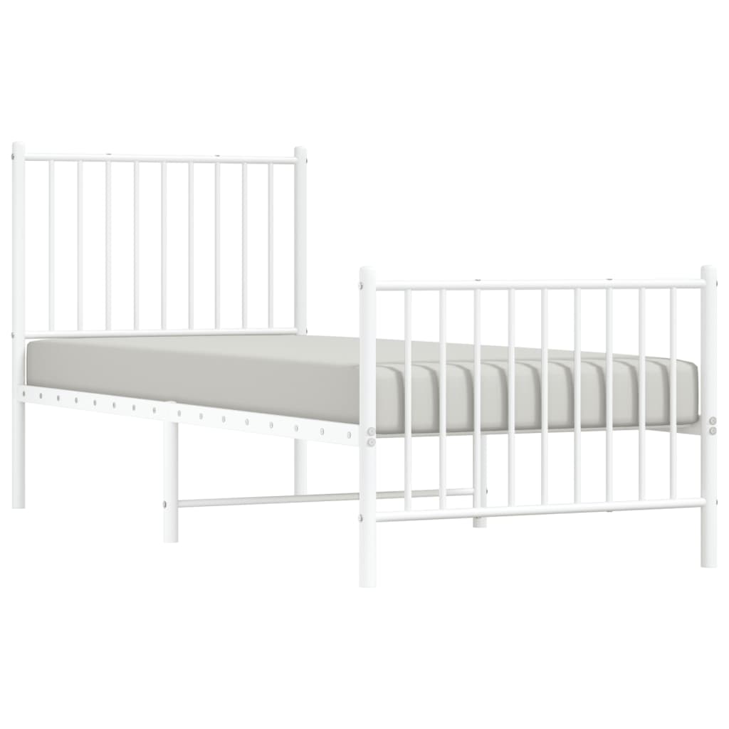 Berkfield Metal Bed Frame with Headboard and Footboard White 75x190 cm 2FT6 Small Single