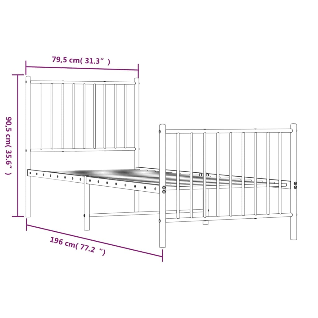Berkfield Metal Bed Frame with Headboard and Footboard White 75x190 cm 2FT6 Small Single