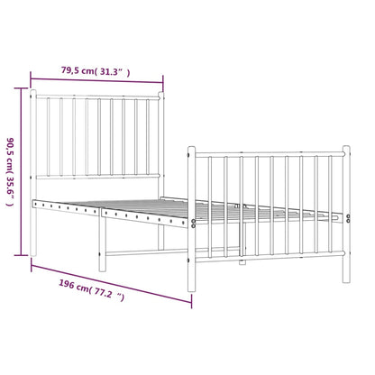 Berkfield Metal Bed Frame with Headboard and Footboard White 75x190 cm 2FT6 Small Single