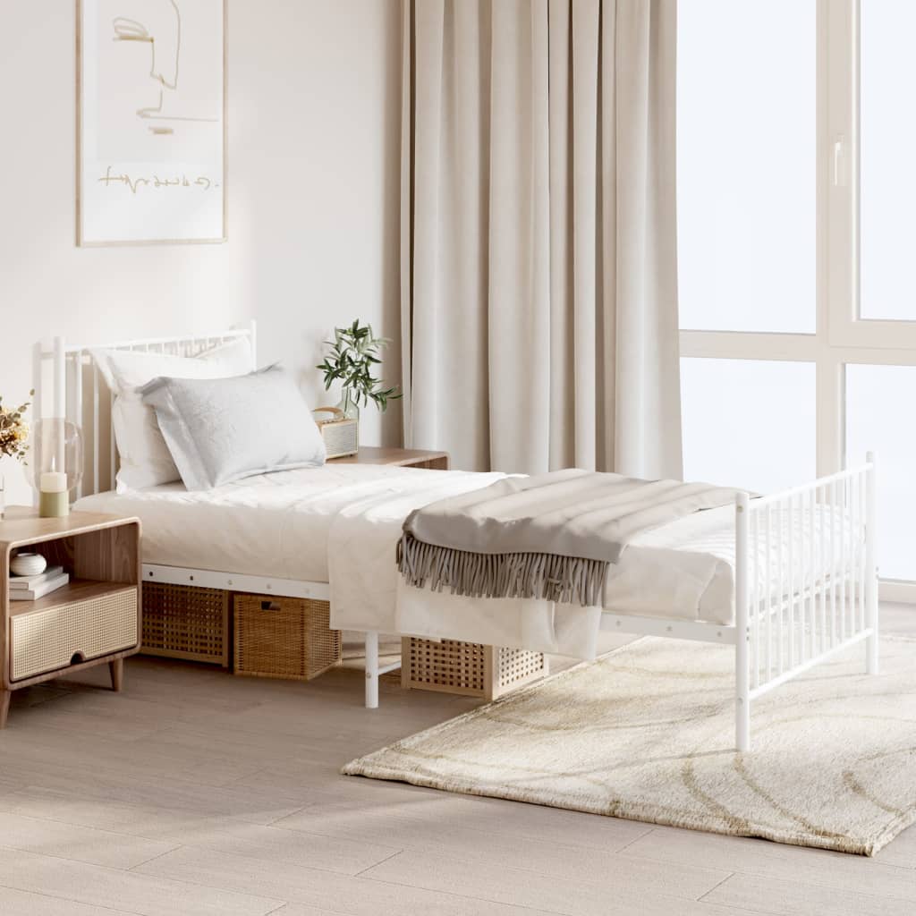 Berkfield Metal Bed Frame with Headboard and Footboard White 90x200 cm