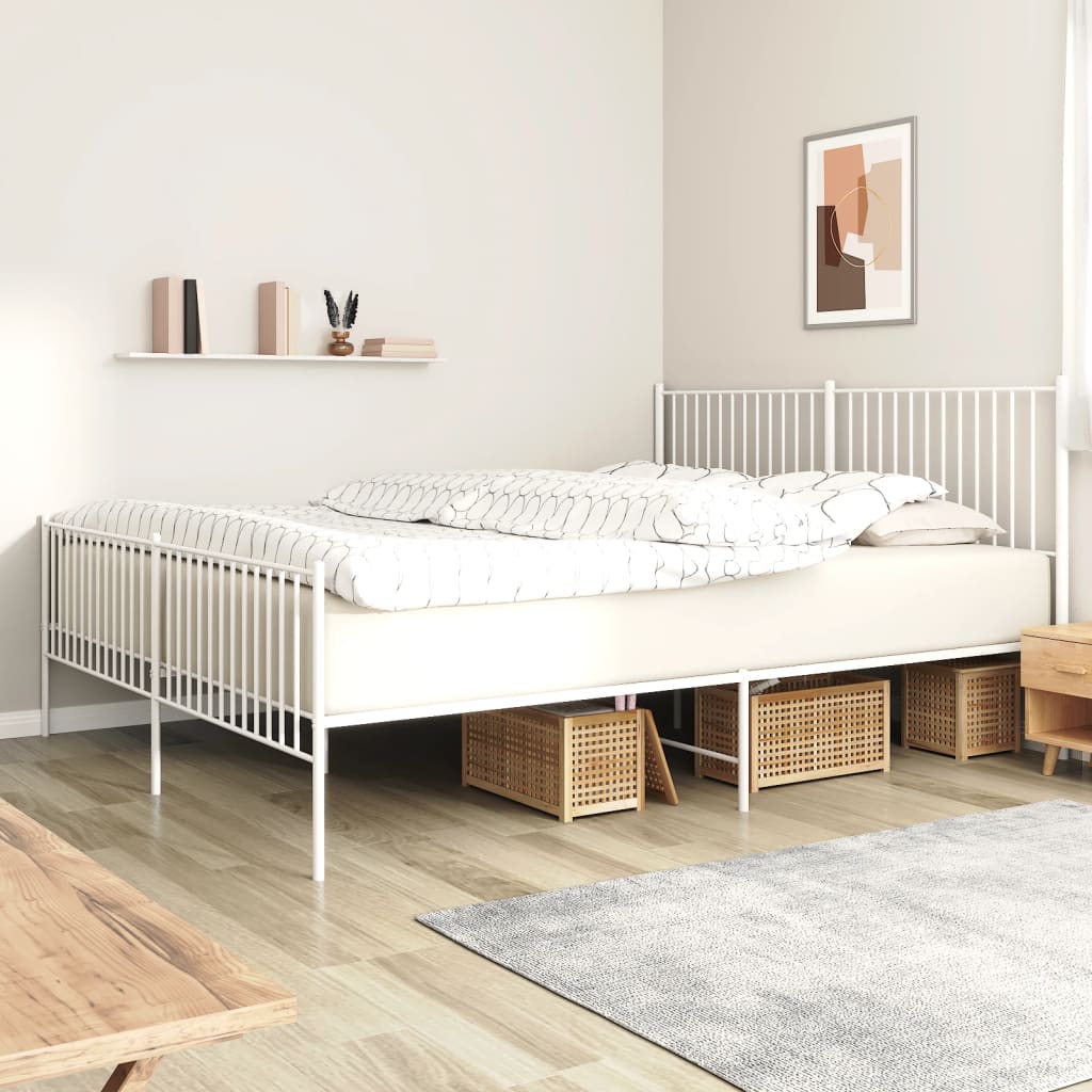 Berkfield Metal Bed Frame with Headboard and Footboard White 193x203 cm