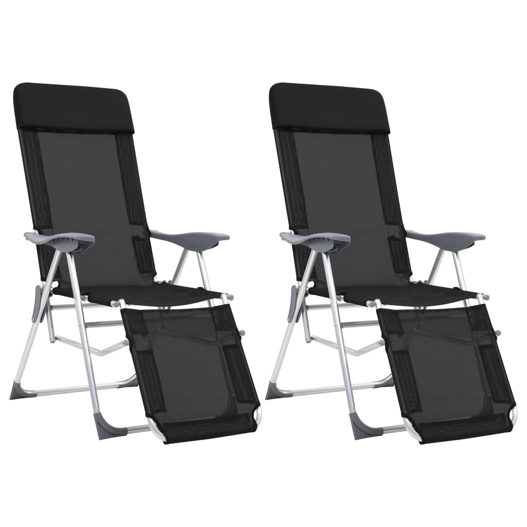 Berkfield Folding Camping Chairs with Footrests 2 pcs Black Textilene