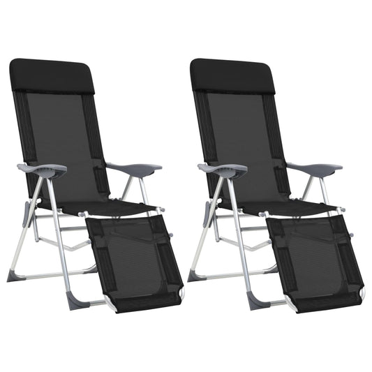 Berkfield Folding Camping Chairs with Footrests 2 pcs Black Textilene
