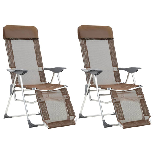 Berkfield Folding Camping Chairs with Footrests 2 pcs Brown Textilene