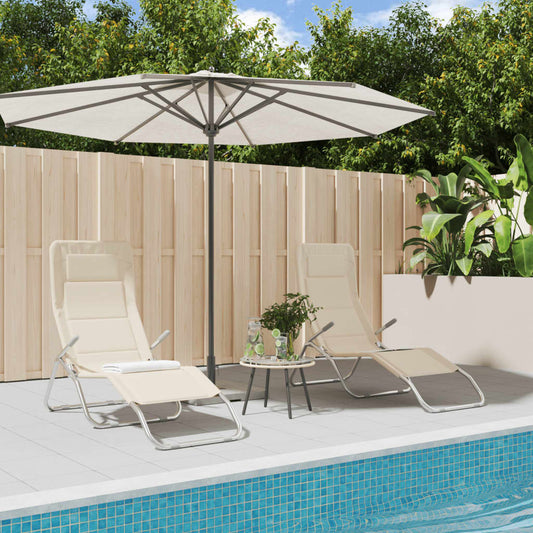 Berkfield Folding Sun Loungers 2 pcs Cream Textilene&Powder-coated Steel