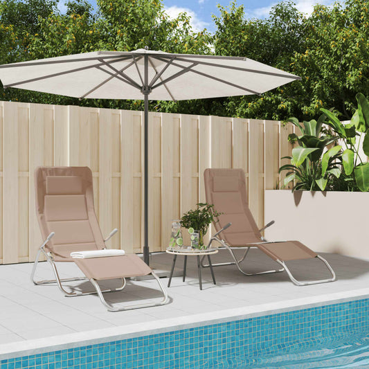 Berkfield Folding Sun Loungers 2 pcs Taupe Textilene&Powder-coated Steel