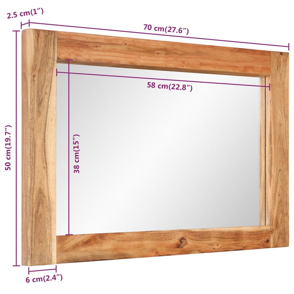 Berkfield Mirror 70x50 cm Solid Wood Acacia and Glass