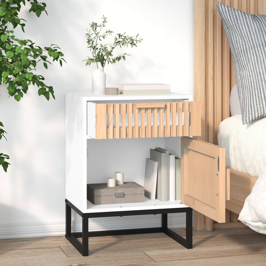Berkfield Bedside Cabinet White 40x30x55.5 cm Engineered Wood&Iron