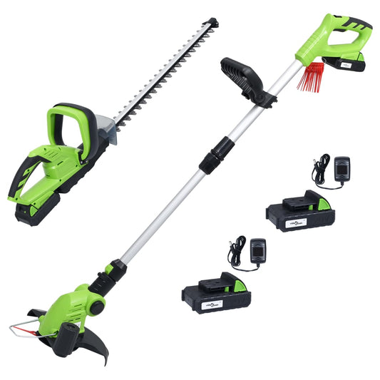 Berkfield 2 Piece Cordless Garden Power Tool Set with Chargers&Batteries