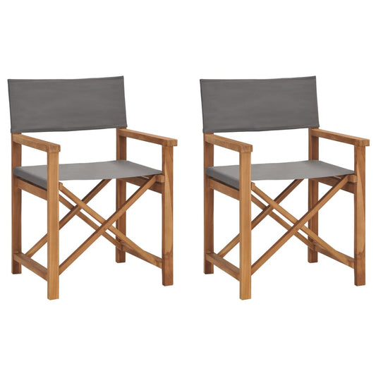Berkfield Folding Director's Chairs 2 pcs Grey Solid Wood Teak