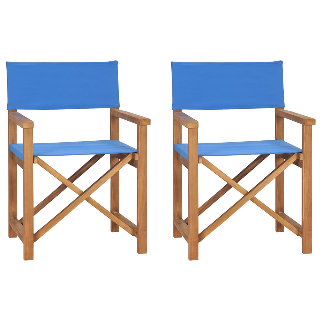 Berkfield Folding Director's Chairs 2 pcs Blue Solid Wood Teak
