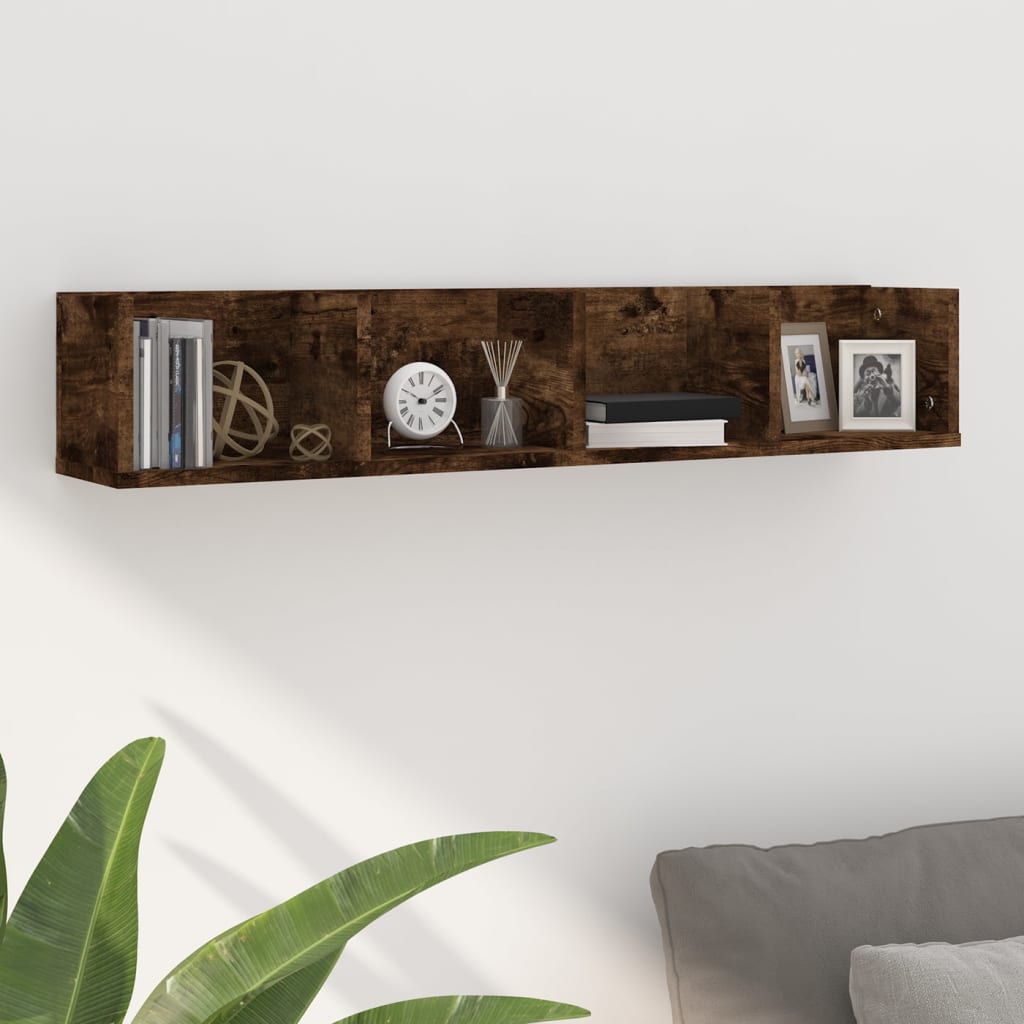 Berkfield CD Wall Shelf Smoked Oak 100x18x18 cm Engineered Wood