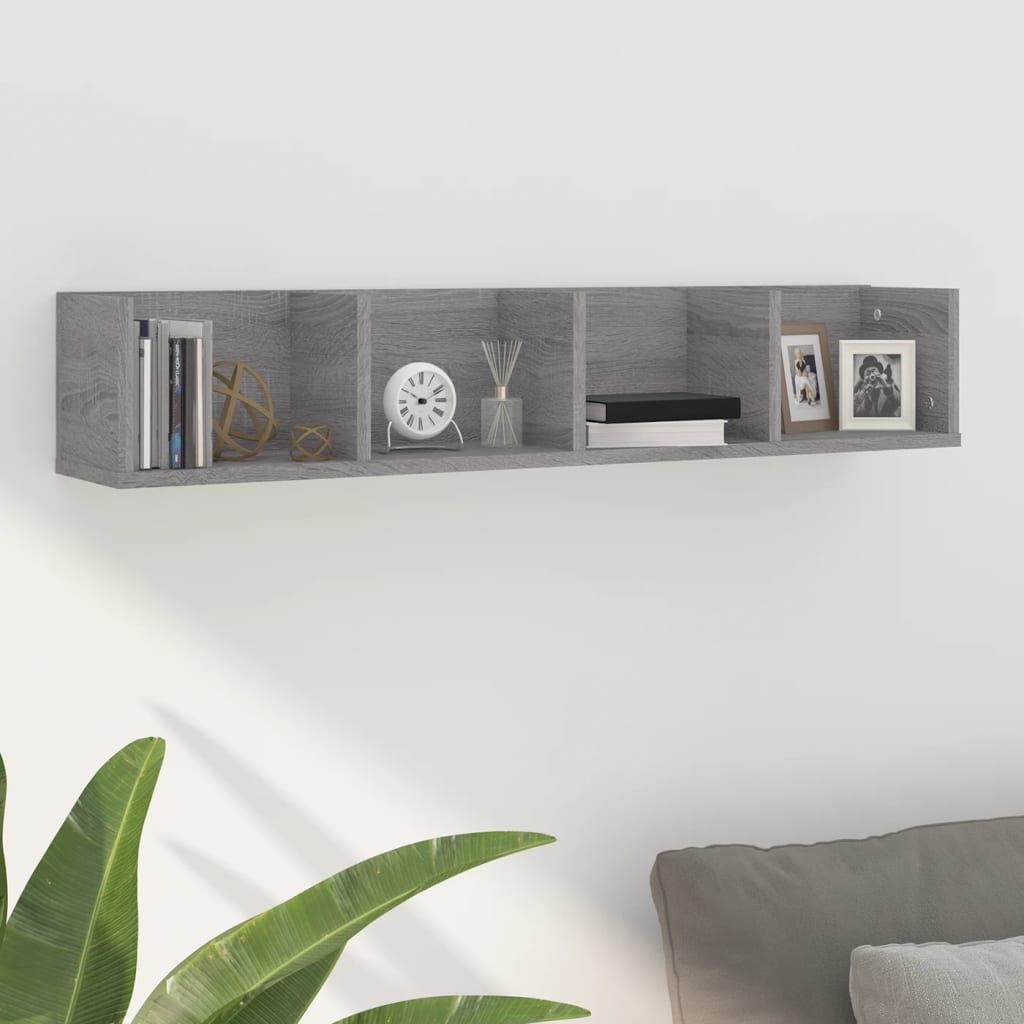 Berkfield CD Wall Shelf Grey Sonoma 100x18x18 cm Engineered Wood