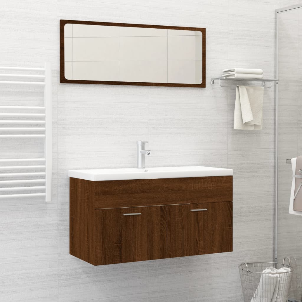 Berkfield 2 Piece Bathroom Furniture Set Brown Oak Engineered Wood