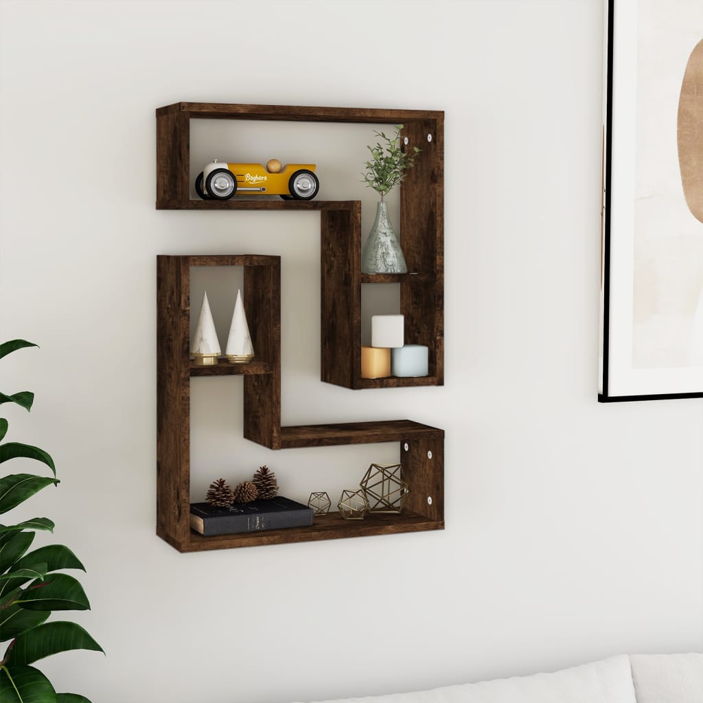 Berkfield Wall Shelves 2 pcs Smoked Oak 50x15x50 cm Engineered Wood