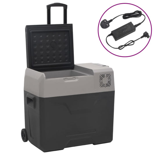 Berkfield Cool Box with Wheel and Adapter Black&Grey 50 L Polypropylene