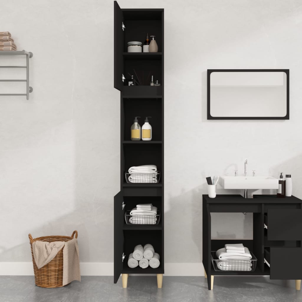 Berkfield Bathroom Cabinet Black 30x30x190 cm Engineered Wood